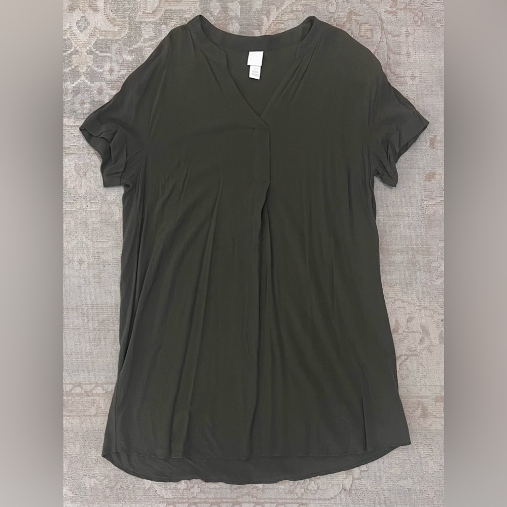 H&M Women's Oversized Olive Green V-Neck Shirt Dress, Women’s Size Medium, GUC